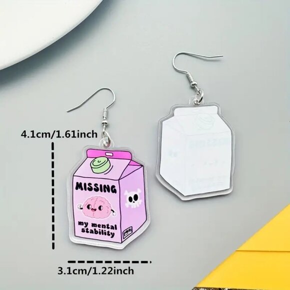 Boho Acrylic Pink Juice Box Dangle Earrings - Picture 5 of 6